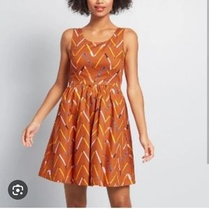 Modcloth Optimistic Effect Dress in Pens & Pencils (orange, size Small)